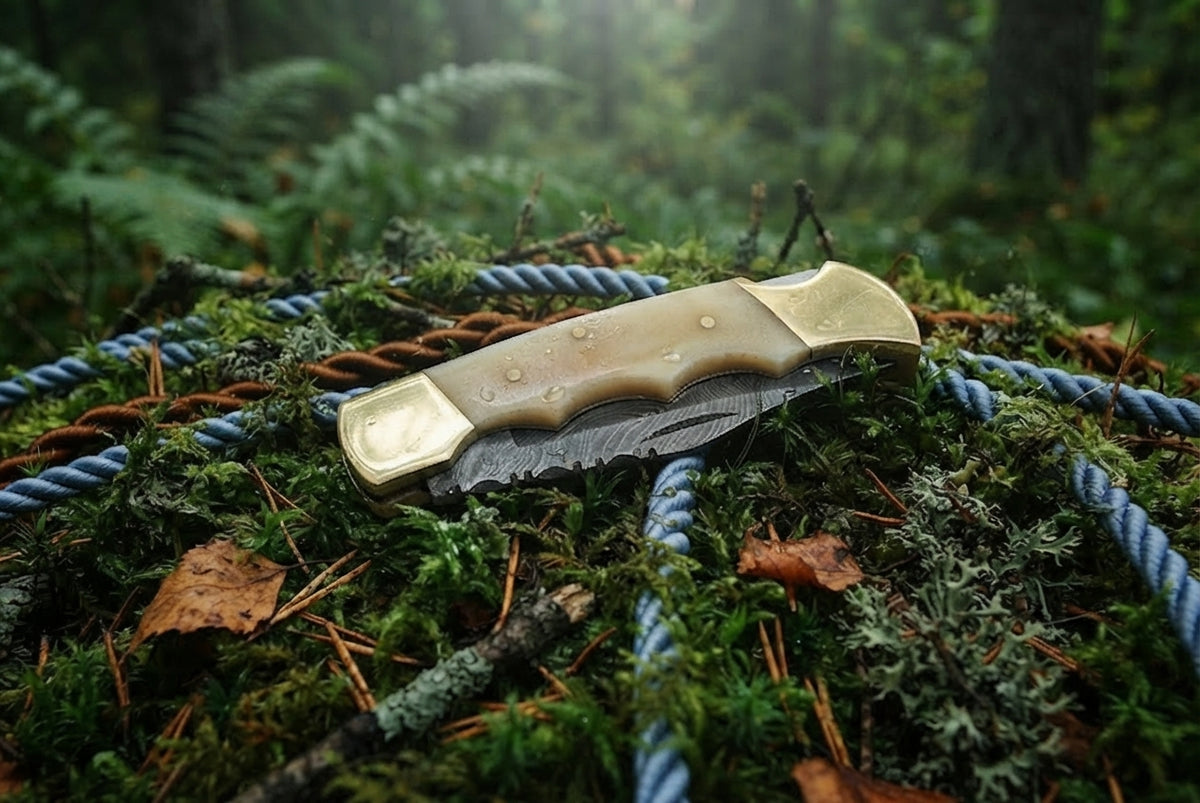 Handmade Camel Bone Damascus pocket folding knife