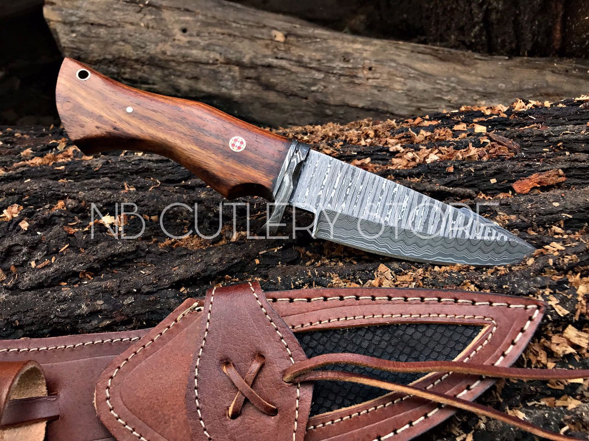 Handmade Damascus Bigcat Roar Knife with Leather Sheath