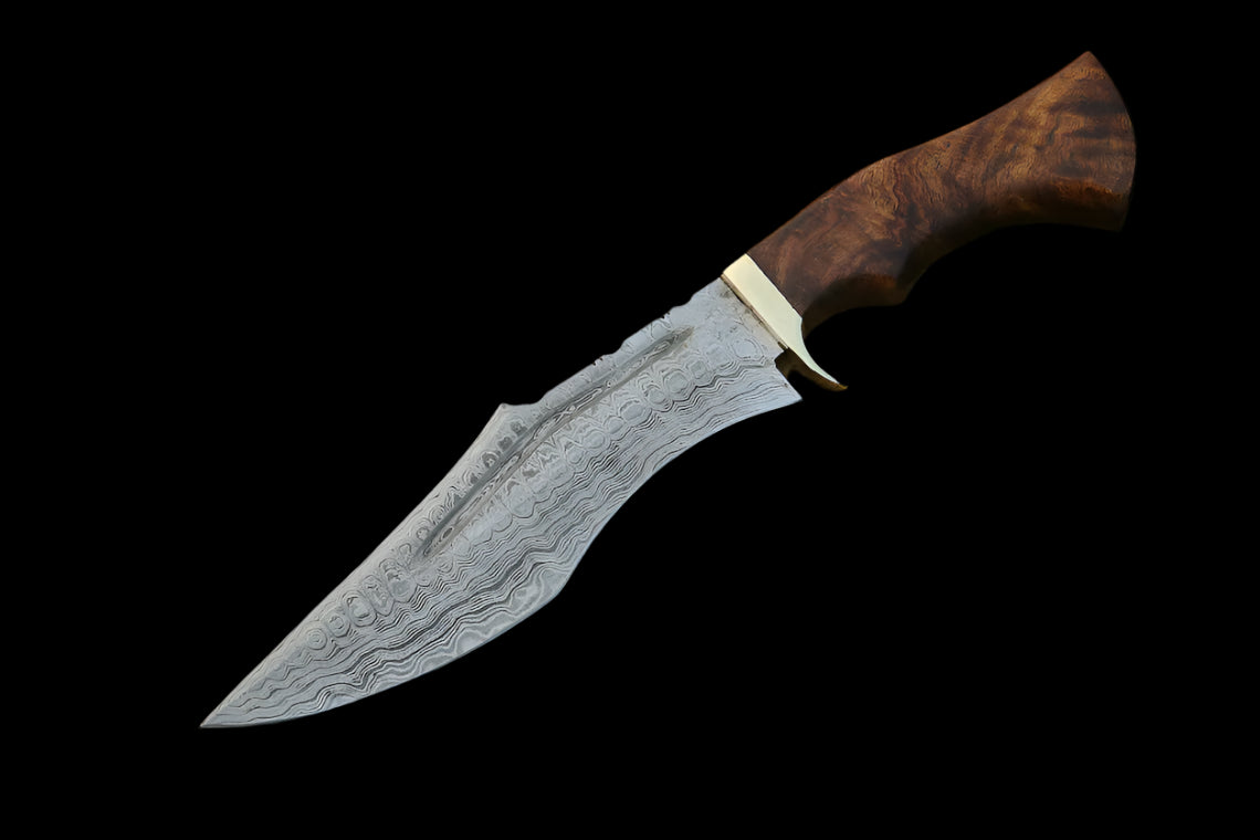 Handmade Damascus Bowie Knife with Rosewood Handle