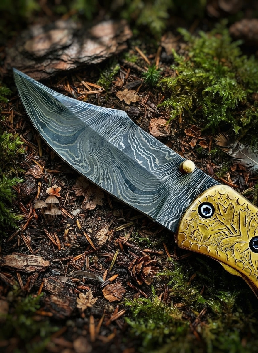 Handmade Damascus pocket knife with Pakka wood handle