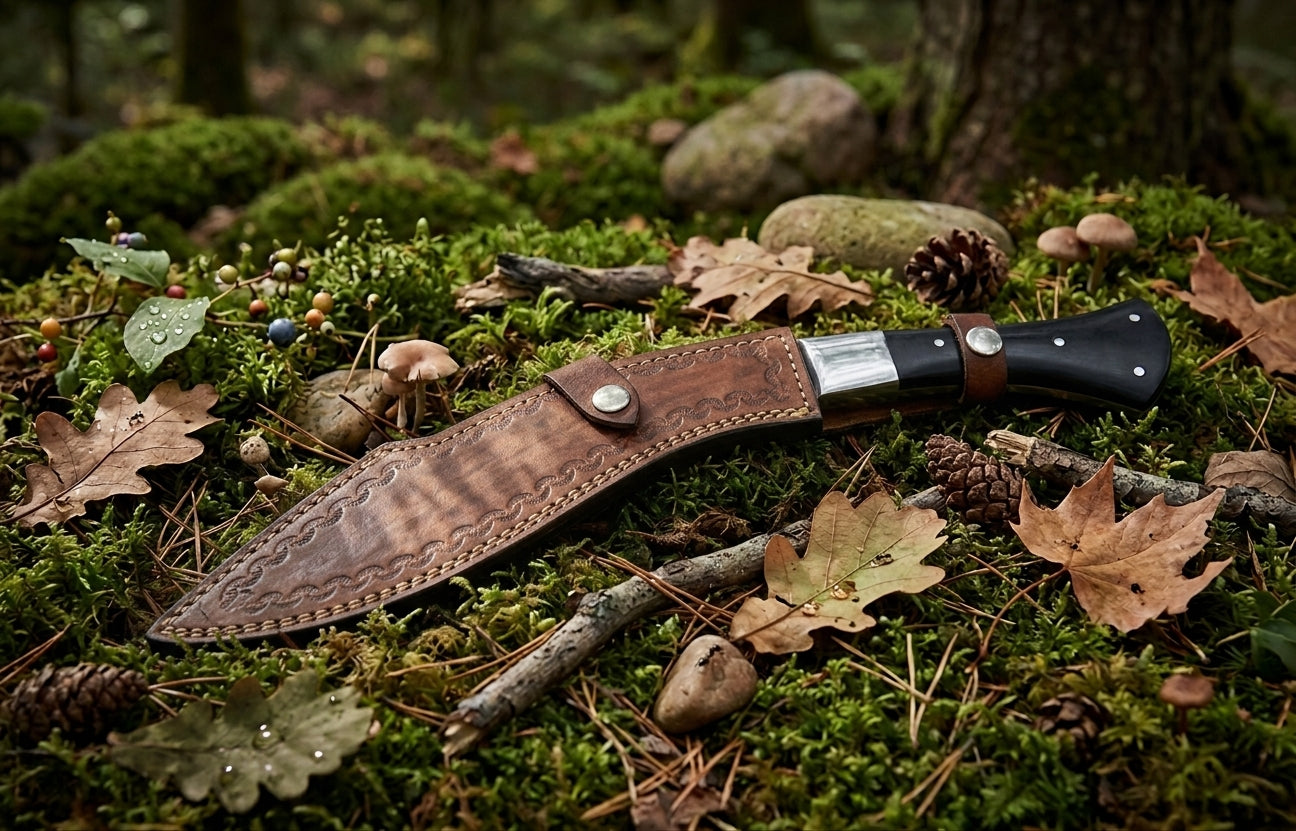 Handmade Kukri with Patterned Damascus Steel Blade and Micarta Handle