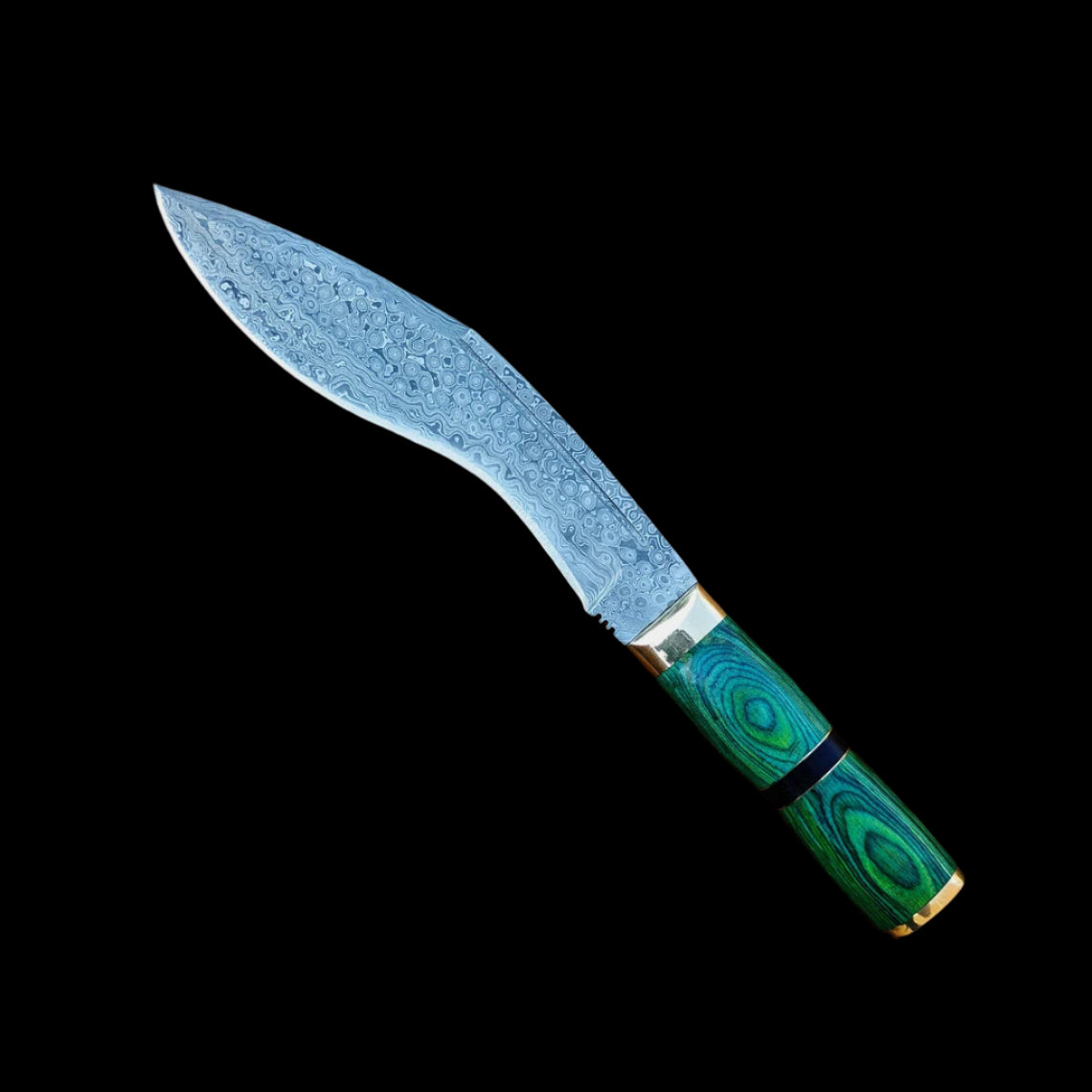 |NB KNIVES| Custom Handmade Damascus Steel Kukri Knife Handle Brass/Hardwood With Leather Sheath