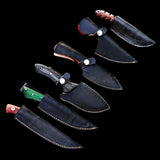 Custom Handmade D2 Steel Lot Of 6 Skinner Knives Handle HardWood With Leather Sheaths