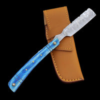 |NB KNIVES| Custom Handmade Lot Of 5 Damascus Steel Straight Razors With Leather Sheaths