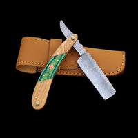 |NB KNIVES| Custom Handmade Lot Of 5 Damascus Steel Straight Razors With Leather Sheaths