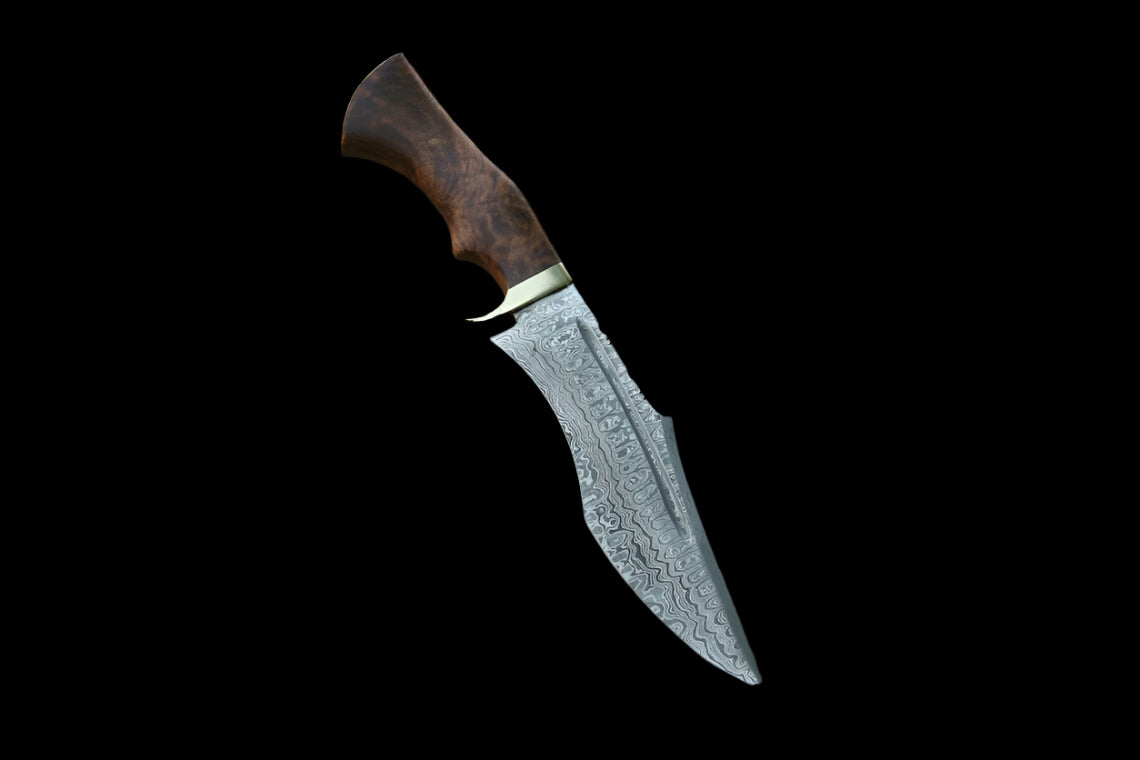 Twist Pattern Damascus Hunting Bowie Knife with Leather Sheath
