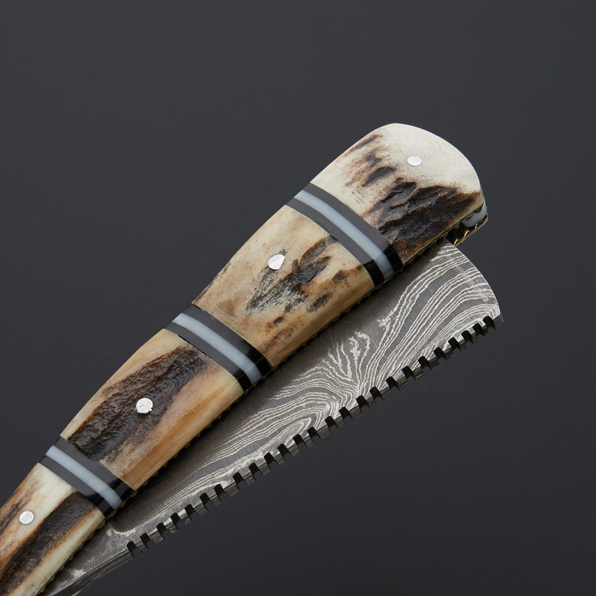 Custom Handmade Damascus Steel Stag Horn Razor With Leather Sheath Han ...