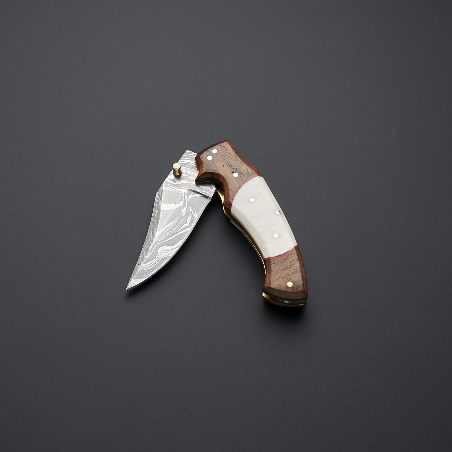 Custom Handmade Damascus Steel Pocket Knife Handle Rose Wood/Cow Bone With Leather Sheath Reliable Pocket Knife for Outdoor Adventures