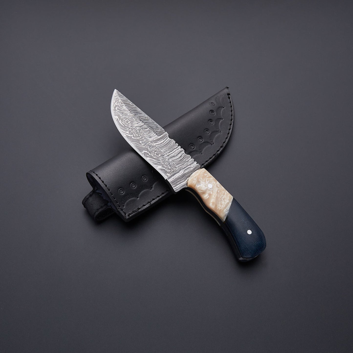 Custom Handmade Damascus Steel Skinner Knife with Cow Bone & Micarta Handle