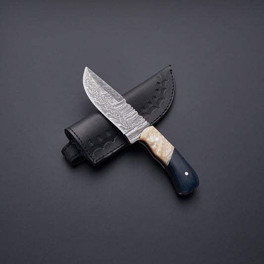 Custom Damascus Steel Skinner Knife | Cowbone & Micarta Handle | NB Knives