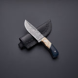 |NB KNIVES| Custom Handmade Damascus Steel Skinner Knife Handle Cowbone/Micarta With Leather Sheath