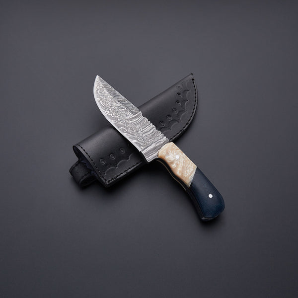 |NB KNIVES| Custom Handmade Damascus Steel Skinner Knife Handle Cowbone/Micarta With Leather Sheath