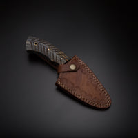 Custom Handmade Damascus Skinner Knife Handle Hard Wood With Leather Sheath Premium Skinner Knife for Professional Hunters