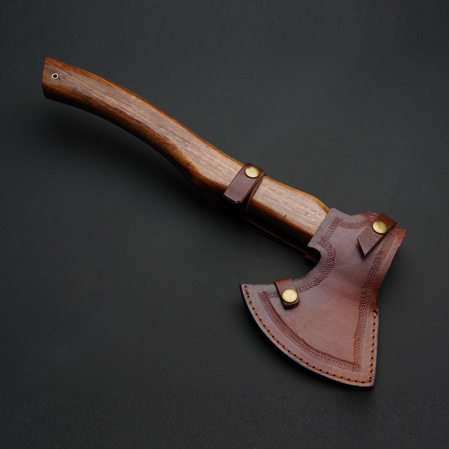 Custom Handmade Damascus Steel Axe Handle Rosewood With Leather Sheath