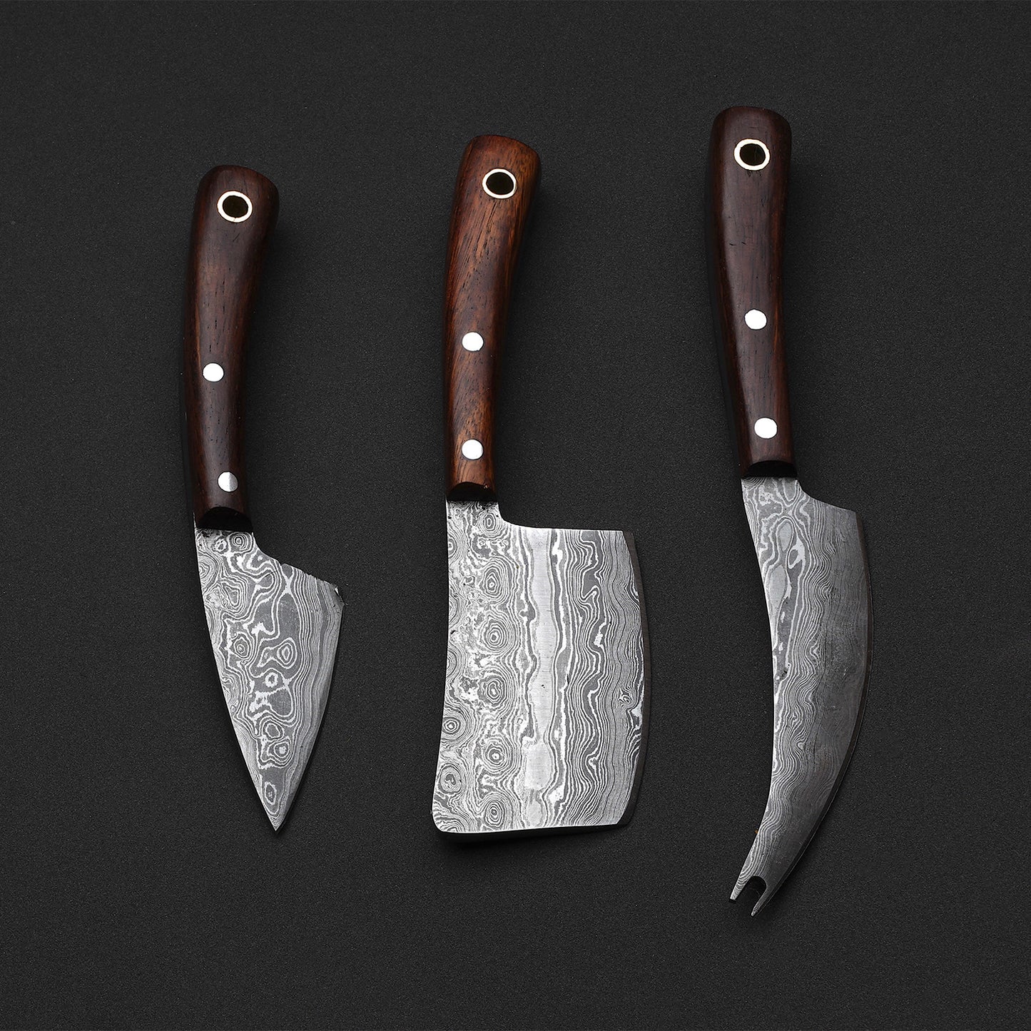 |NB KNIVES| Custom Handmade Cheese Serving Set/ Set Of 3 Pcs Handle Rosewood