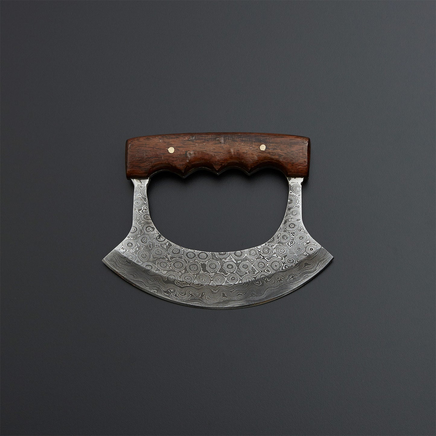 Custom Handmade Damascus Steel Ulu Knife Handle Rosewood With Leather Sheath