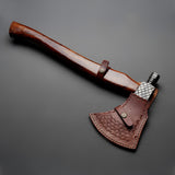 Custom Handmade Damscus Steel Smoking Axe Handle Rosewood With Beautiful Leather Sheath