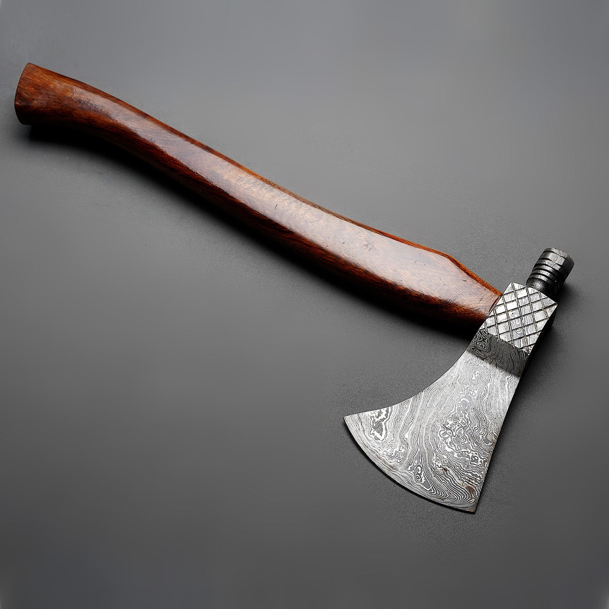 Custom Handmade Damscus Steel Smoking Axe Handle Rosewood With Beautiful Leather Sheath