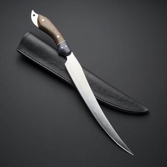 D2 Steel Fillet Knife with Rosewood Handle & Black Micarta Bolster