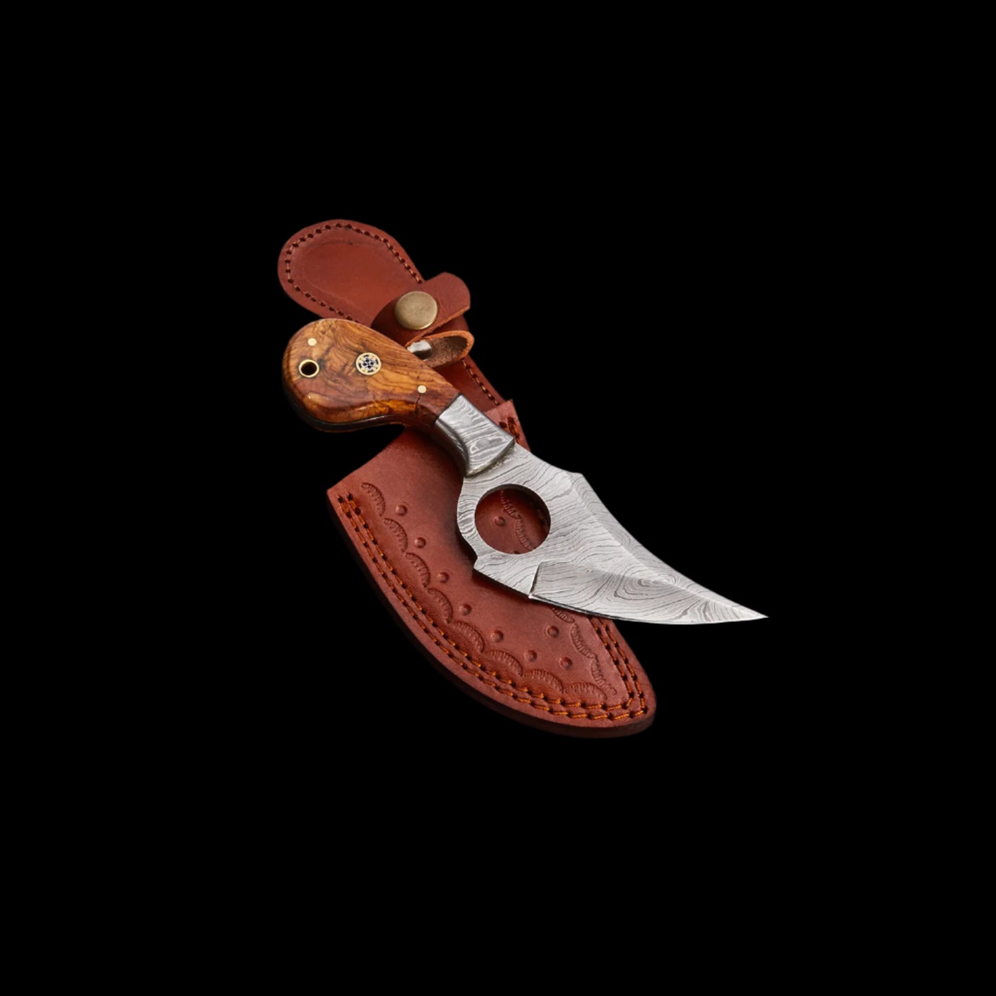 Custom Handmade Damascus Steel Skinner Knife Handle Rosewood With Leather sheath