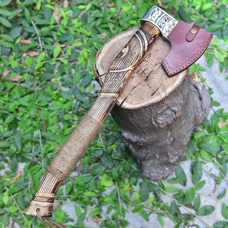 Hand-Forged Carbon Steel Viking Tomahawk Axe with Ash Wood Handle