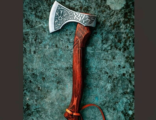 Hand-Forged 1095 Steel Viking Tomahawk Axe with Etched Head & Leather Sheath