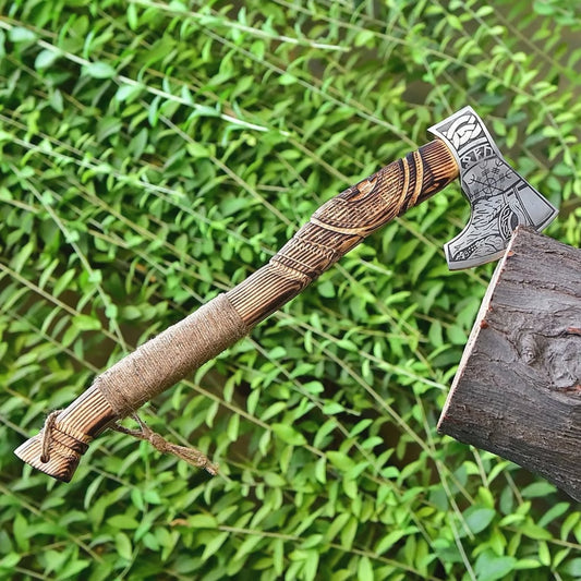 Hand-Forged Carbon Steel Viking Tomahawk Axe with Ash Wood Handle