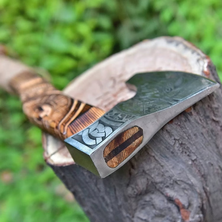 Hand-Forged Carbon Steel Viking Tomahawk Axe with Ash Wood Handle