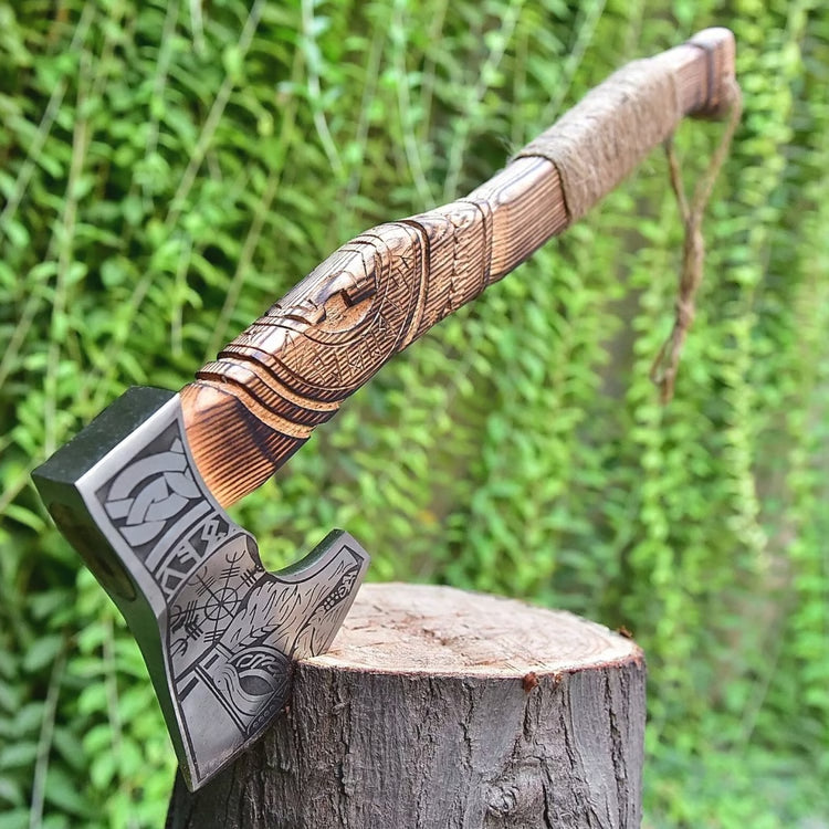 Hand-Forged Carbon Steel Viking Tomahawk Axe with Ash Wood Handle