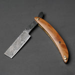 Custom Handmade Damascus Steel Razor Handle Olive Wood With Leather Sheath Premium Damascus Razor for a Luxurious Shave