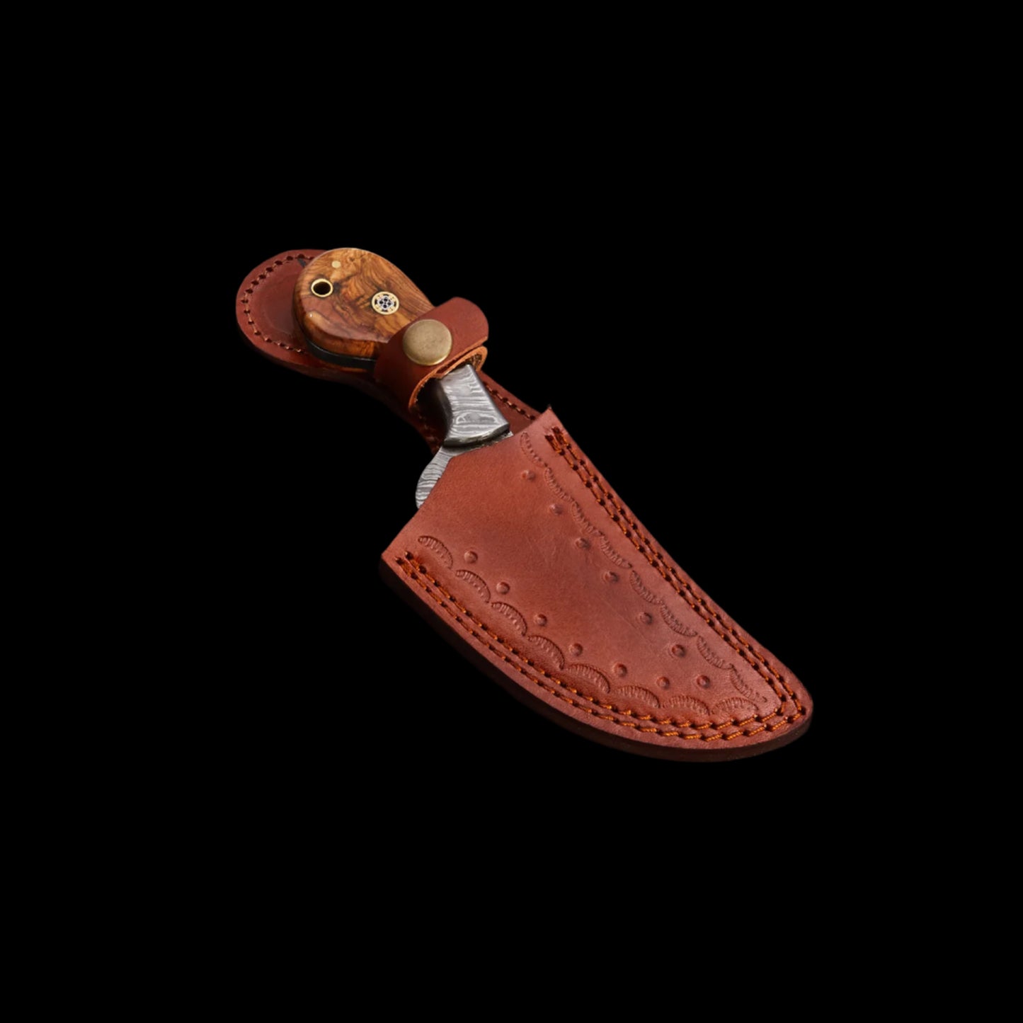 Custom Handmade Damascus Steel Skinner Knife Handle Rosewood With Leather sheath