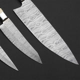 Damascus Steel 3 Pcs Chef Knife Set | Hardwood & Cow Bone | NB Knives