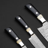 Damascus Steel 3 Pcs Chef Knife Set | Hardwood & Cow Bone | NB Knives