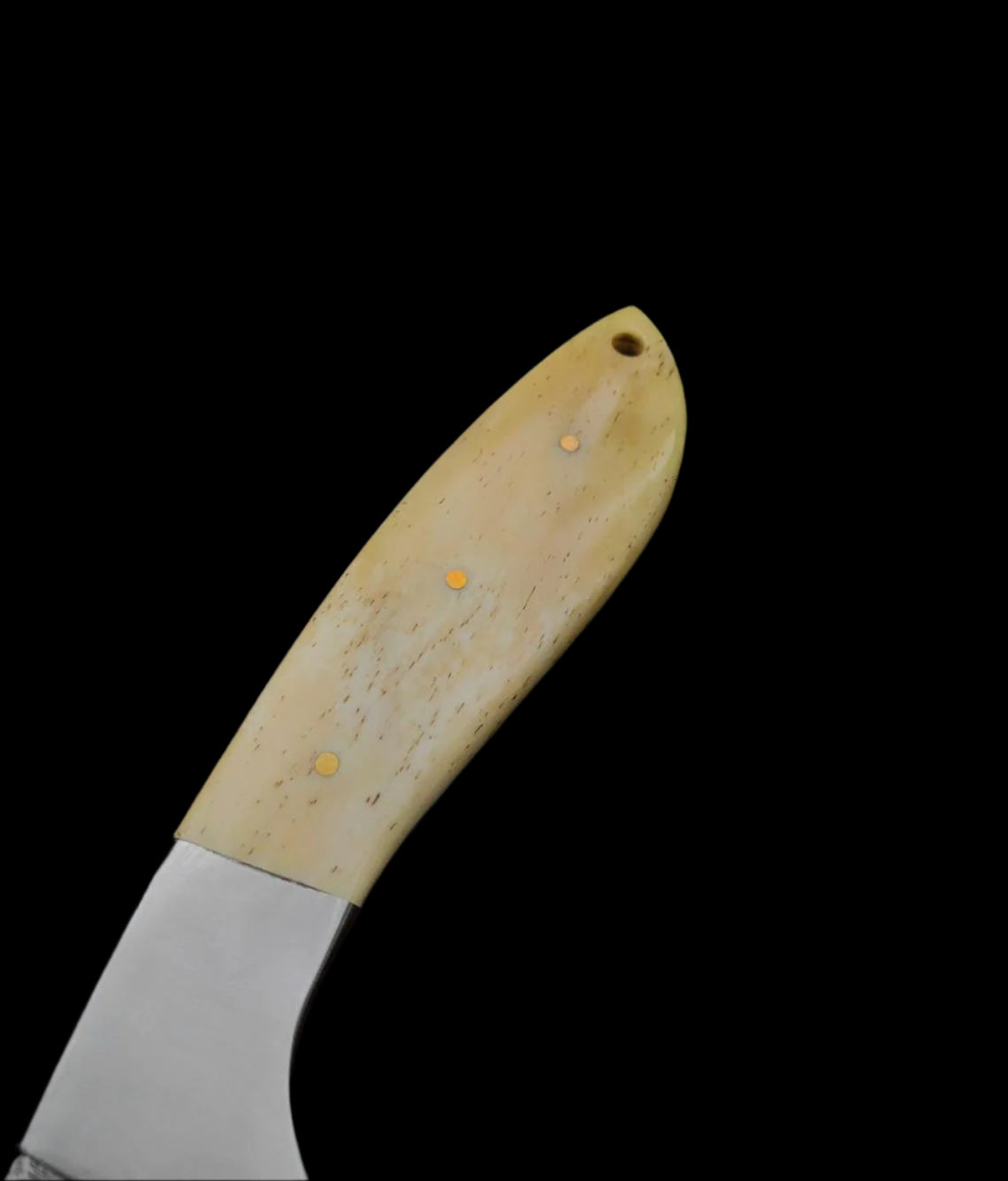 Hand-Forged Damascus Skinner Knife — Cow Bone Handle & Leather Sheath