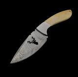 |NB KNIVES| Custom Handmade Damascus Steel Skinner Knife Handle Cow Bone With Leather Sheath