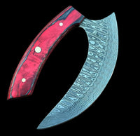 Custom Handmade Damascus Steel Ulu Knife Handle Hard Wood With Leather Sheath Durable Chopping Ulu knife Compact Ulu For Cooking