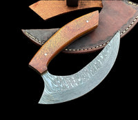 Custom Handmade Damascus Steel Ulu Knife Handle Rosewood With Leather Sheath Premium Ulu knife Traditional Inuit Ulu Blade