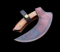 Custom Handmade Damascus Steel Ulu Knife Handle Rosewood With Leather Sheath Premium Ulu knife Traditional Inuit Ulu Blade