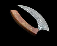 Custom Handmade Damascus Steel Ulu Knife Handle Rosewood With Leather Sheath Premium Ulu knife Traditional Inuit Ulu Blade