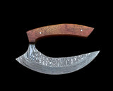 Custom Handmade Damascus Steel Ulu Knife Handle Rosewood With Leather Sheath Premium Ulu knife Traditional Inuit Ulu Blade