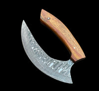 Custom Handmade Damascus Steel Ulu Knife Handle Rosewood With Leather Sheath Premium Ulu knife Traditional Inuit Ulu Blade