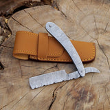 |NB KNIVES| Custom Handmade Lot Of 5 Damascus Steel Straight Razors With Leather Sheaths