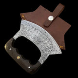 Custom Handmade Damascus Steel Ulu Knife Handle Micarta With Leather Sheath Versatile Ulu Chopping Blade Compact Ulu For Cooking