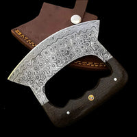 Custom Handmade Damascus Steel Ulu Knife Handle Micarta With Leather Sheath Versatile Ulu Chopping Blade Compact Ulu For Cooking