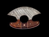 Custom Handmade Damascus Steel Ulu Knife Handle Rose Wood With Leather Sheath Versatile Ulu Chopping Blade Compact Ulu For Cooking