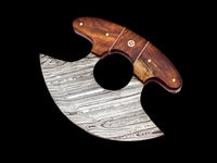 Custom Handmade Damascus Steel Ulu Knife Handle Rose Wood With Leather Sheath Versatile Ulu Chopping Blade Compact Ulu For Cooking