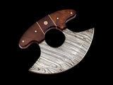 Custom Handmade Damascus Steel Ulu Knife Handle Rose Wood With Leather Sheath Versatile Ulu Chopping Blade Compact Ulu For Cooking