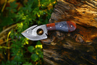 |NB KNIVES| Custom Handmade Damascus Steel Guthook Skinner Knife Handle Hardwood With Leather Sheath