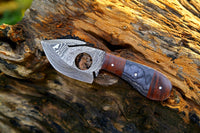 |NB KNIVES| Custom Handmade Damascus Steel Guthook Skinner Knife Handle Hardwood With Leather Sheath