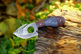 |NB KNIVES| Custom Handmade Damascus Steel Guthook Skinner Knife Handle Hardwood With Leather Sheath